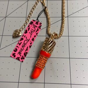 Rhinestone Lipstick Betsey Johnson Pendant 26” Chain #3